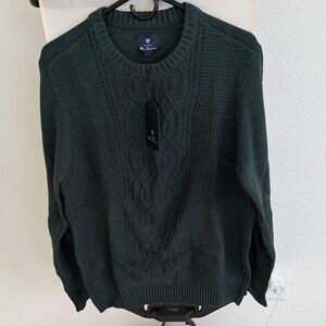 Brand New Ben Sherman Forest Green Cable Knit Crewneck Sweater